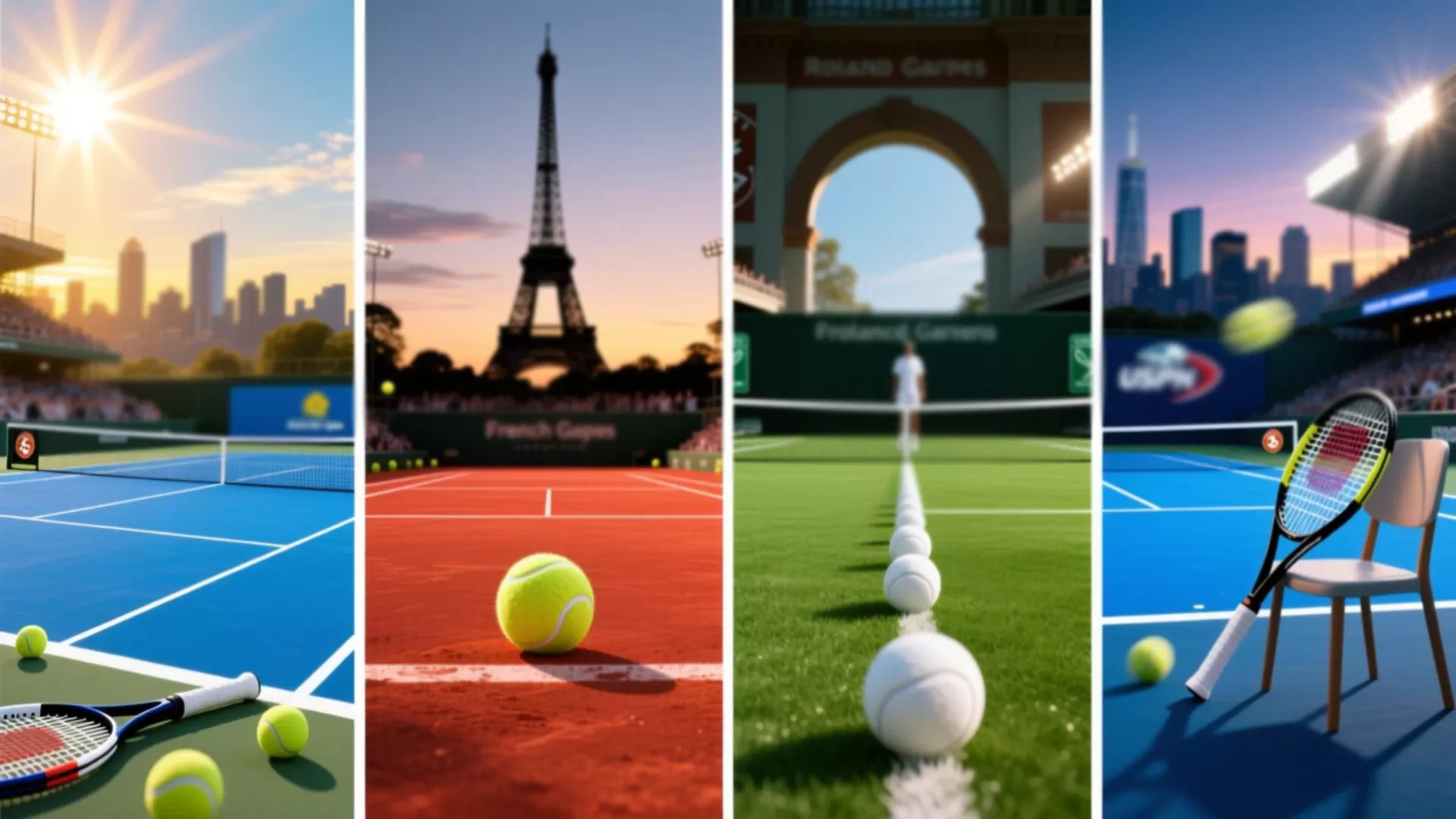 Grand Slam tennis betting guide featuring all four major tournaments - Australian Open, French Open, Wimbledon, and US Open