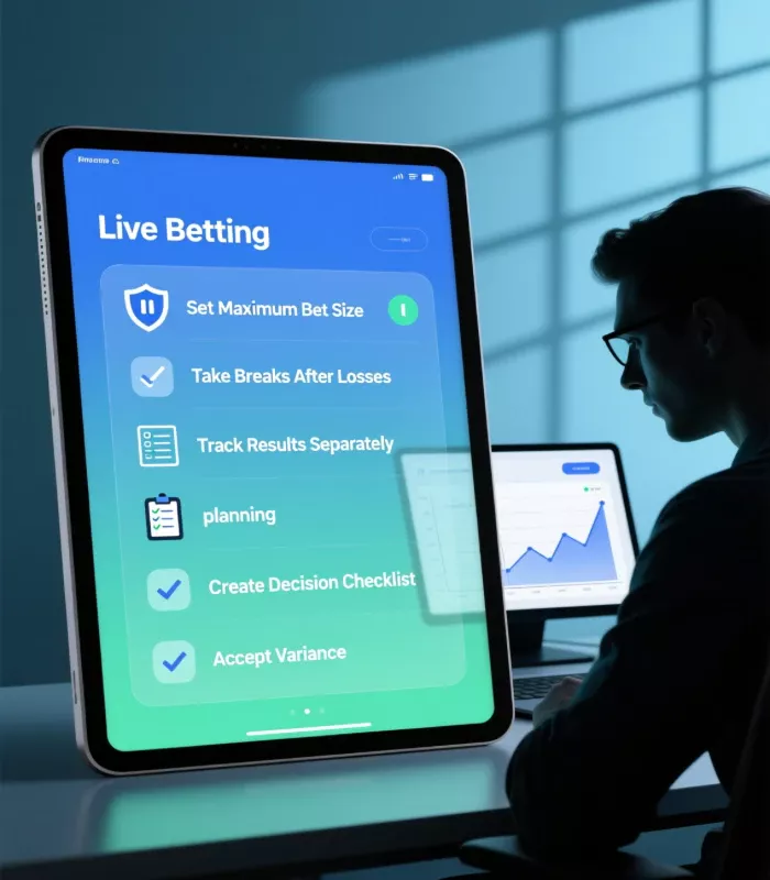 Live betting psychological discipline checklist showing rules for bankroll management and emotional control