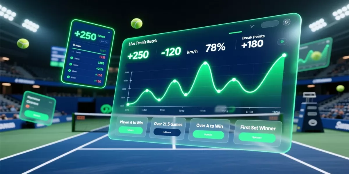 Live tennis betting dashboard showing real-time odds movements and in-play wagering interface