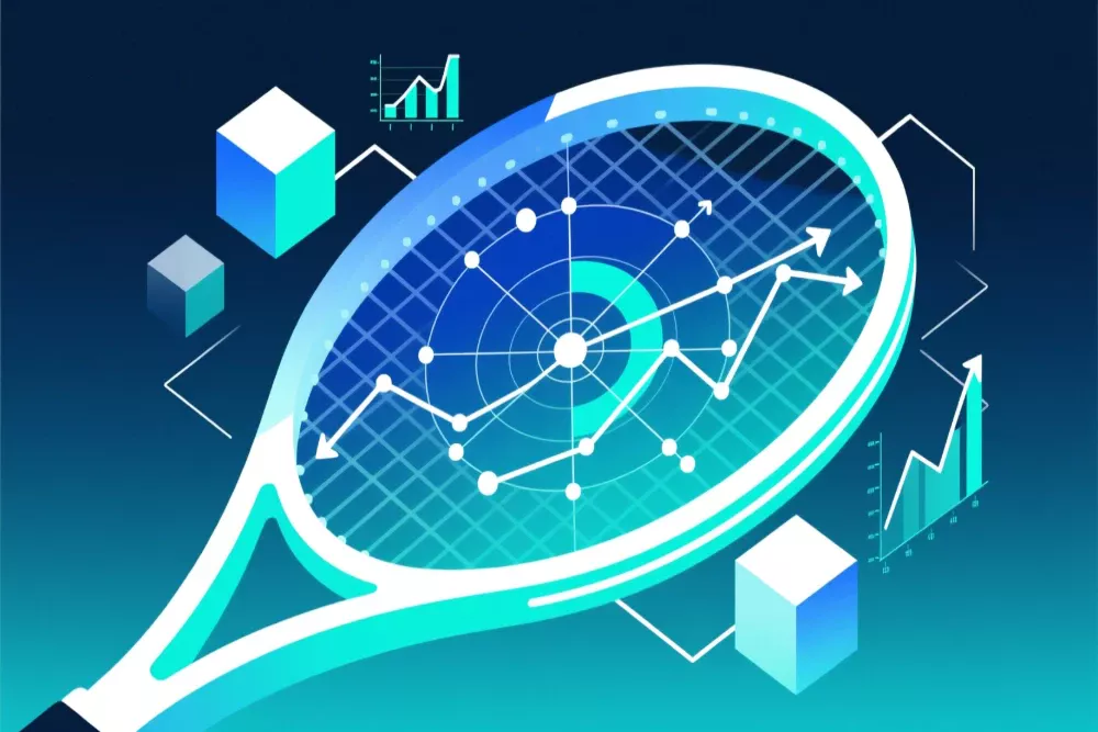 Abstract visualization of tennis betting strategy showing analytical elements, data points, and strategic planning